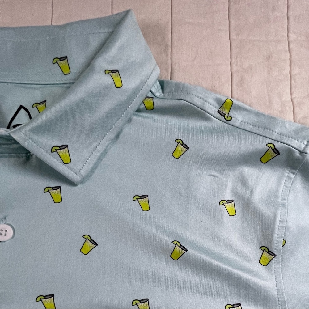 Deolax Margarita Light Blue Patterned Men's Polo Golf Shirt Large